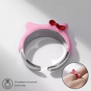 Кольцо «Монстрик» уши с бантиком, цвет розовый в серебре, безразмерное