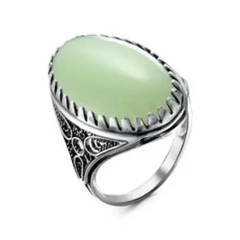 Кольцо овал в оковах, "Нефрит", посеребрение с оксидированием, 19,5 размер