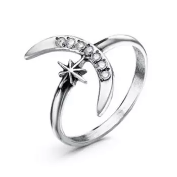 Кольцо "Полумесяц", посеребрение с оксидированием, цвет белый, 17,5 размер