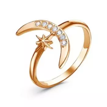 Кольцо "Полумесяц", розовое золочение, цвет белый, 17 размер