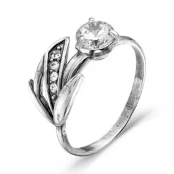 Кольцо посеребрение с оксидированием "Цветочек" тюльпан, 17 размер