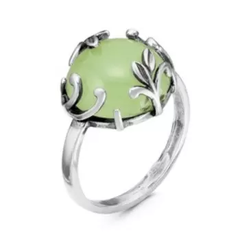 Кольцо посеребрение с оксидированием "Нефрит" круг в листочках, 19,5 размер