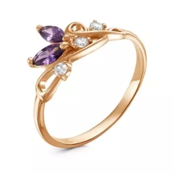Кольцо позолота "Фиалка", цвет бело-фиолетовый, 17 размер