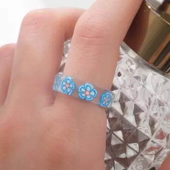 Кольцо «Прозрачное» васильки, цвет голубой, 17 размер