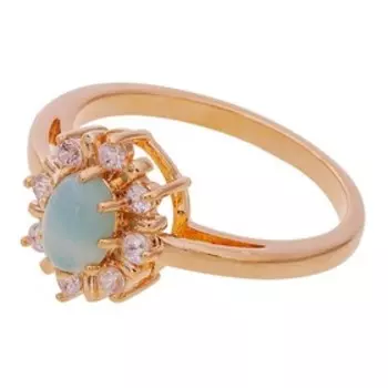 Кольцо с амазонитом "C лучами", позолота с родированием, размер 19