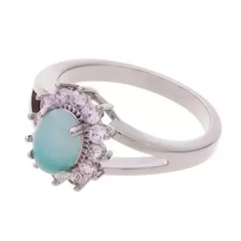 Кольцо с амазонитом "Малый овал в цирконах", родирование, размер 16