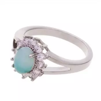 Кольцо с амазонитом "Малый овал в цирконах", родирование, размер 17