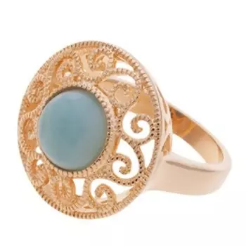 Кольцо с амазонитом "Восточное солнце", позолота с родированием, размер 20