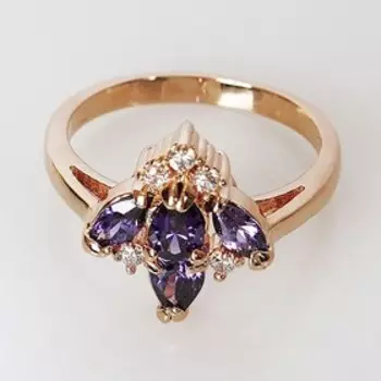 Кольцо с аметистом "4 камня", позолота с родированием, размер 20