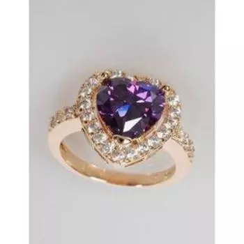 Кольцо с аметистом "Большое сердце", позолота с родирование, размер 18