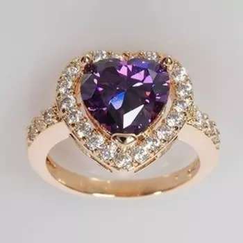 Кольцо с аметистом "Большое сердце", позолота с родированием, размер 16