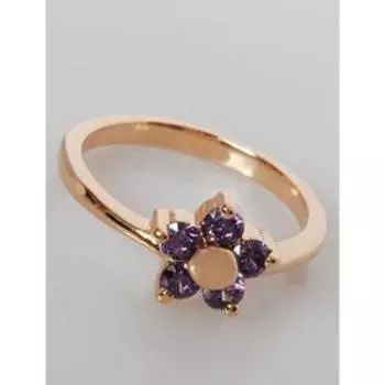 Кольцо с аметистом "Цветочек", позолота с родированием, размер 18