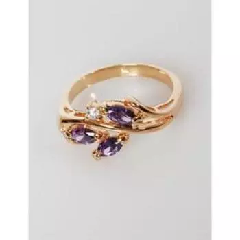 Кольцо с аметистом "Цветок", позолота с родирование, размер 17
