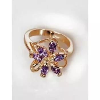 Кольцо с аметистом "Цветок", позолота с родирование, размер 20