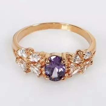 Кольцо с аметистом "Кабошон с косичкой", позолота с родированием, размер 20