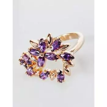 Кольцо с аметистом "Камелия", позолота с родированием, размер 18