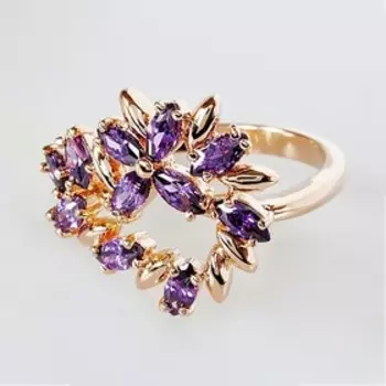 Кольцо с аметистом "Камелия", позолота с родированием, размер 20