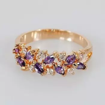 Кольцо с аметистом "Косичка", позолота с родированием, размер 19
