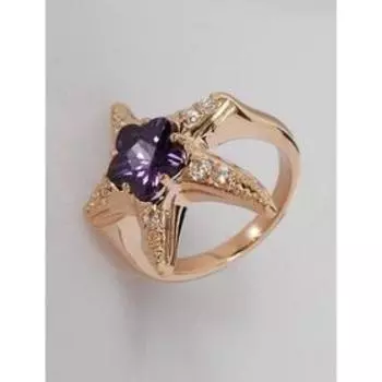 Кольцо с аметистом "Морская звезда", позолота с родированием, размер 17