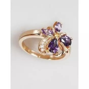 Кольцо с аметистом "Весенний цветок", позолота с родированием, размер 17