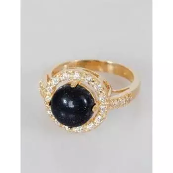 Кольцо с авантюрином "Круг в цирконах", позолота с родирование, размер 19