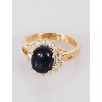 Кольцо с авантюрином "Овал в цирконах", позолота с родированием, размер 17