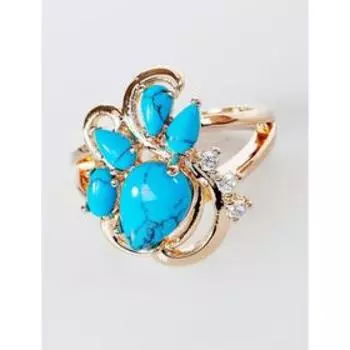 Кольцо с бирюзой "Азалия", позолота с родированием, размер 18