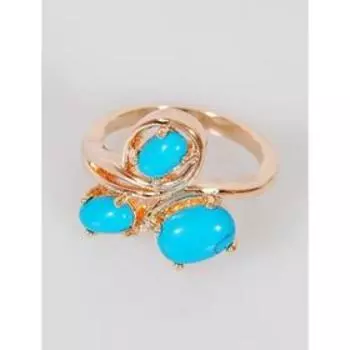 Кольцо с бирюзой "Бант", позолота с родированием, размер 20