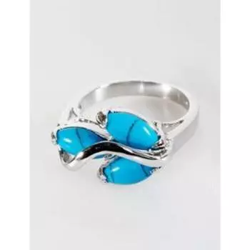 Кольцо с бирюзой "Большой рис", родирование , размер 16