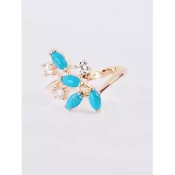 Кольцо с бирюзой "Искристые лепестки", позолота с родированием, размер 19