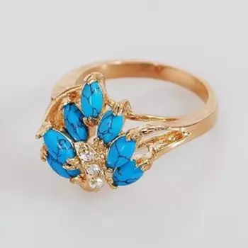 Кольцо с бирюзой "Ёлочка", позолота с родированием, размер 15
