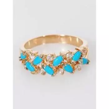 Кольцо с бирюзой "Косичка", позолота с родирование, размер 18