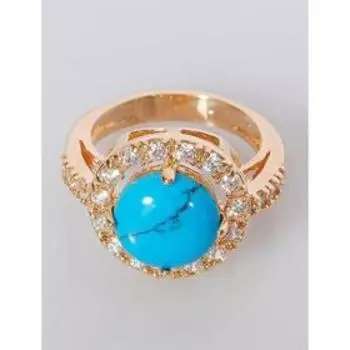 Кольцо с бирюзой "Круг в цирконах", позолота с родирование, размер 20