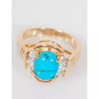 Кольцо с бирюзой "Овал цирконы сбоку", позолота с родирование, размер 20