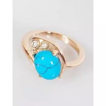 Кольцо с бирюзой "Полумесяц", позолота с родированием, размер 18