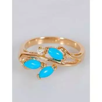 Кольцо с бирюзой "Веточка", позолота с родированием , размер 16