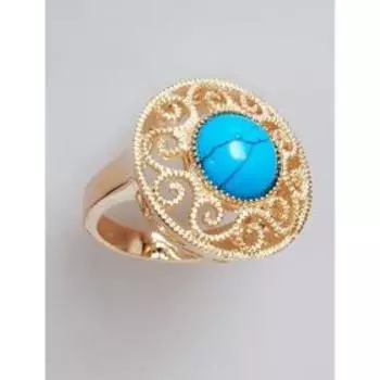 Кольцо с бирюзой "Восточное солнце", позолота с родированием, размер 18