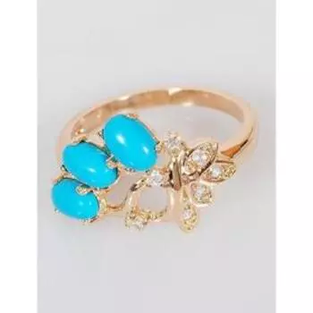 Кольцо с бирюзой "Ягодная гроздь", позолота с родированием, размер 20