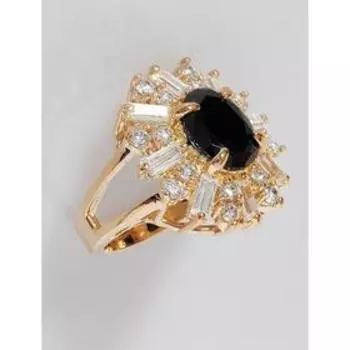 Кольцо с чёрным фианитом "Двойные цирконы", позолота с родированием , размер 16 739