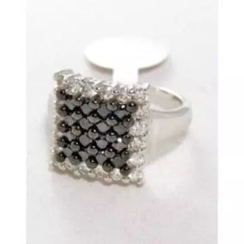 Кольцо с чёрным фианитом "Квадрат", родирование , размер 16