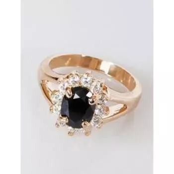 Кольцо с чёрным фианитом "Малый овал в цирконах", позолота с родир, размер 16 744