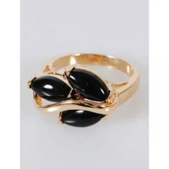 Кольцо с чёрным ониксом "Большой рис", позолота с родированием , размер 16