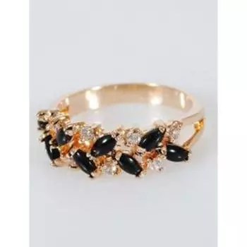 Кольцо с чёрным ониксом "Косичка", позолота с родированием , размер 16