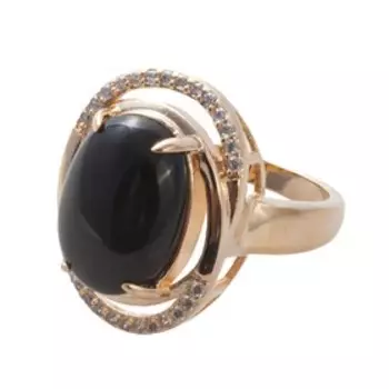 Кольцо с чёрным ониксом "Париж", позолота с родированием, размер 17
