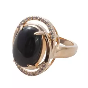 Кольцо с чёрным ониксом "Париж", позолота с родированием, размер 20