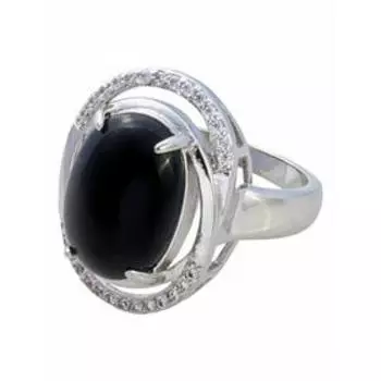 Кольцо с чёрным ониксом "Париж", родирование , размер 16