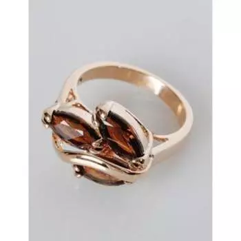 Кольцо с дымчатым фианитом "Большой рис", позолота с родированием, размер 17