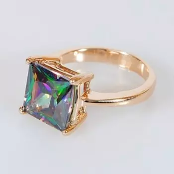 Кольцо с фианитом мистик "Квадрат", позолота с родированием, размер 19