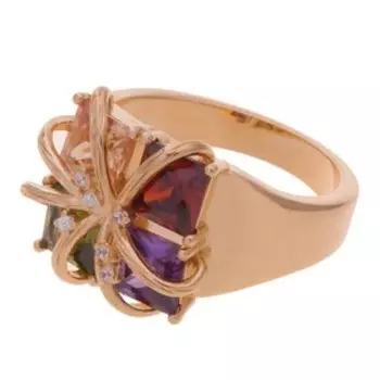 Кольцо с фианитом mix "4 стихии" размер 16