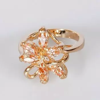Кольцо с фианитом шампань "Цветок", позолота с родированием, размер 15